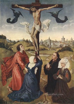 Crucifixión Tríptico panel central religioso Rogier van der Weyden religioso cristiano Pinturas al óleo